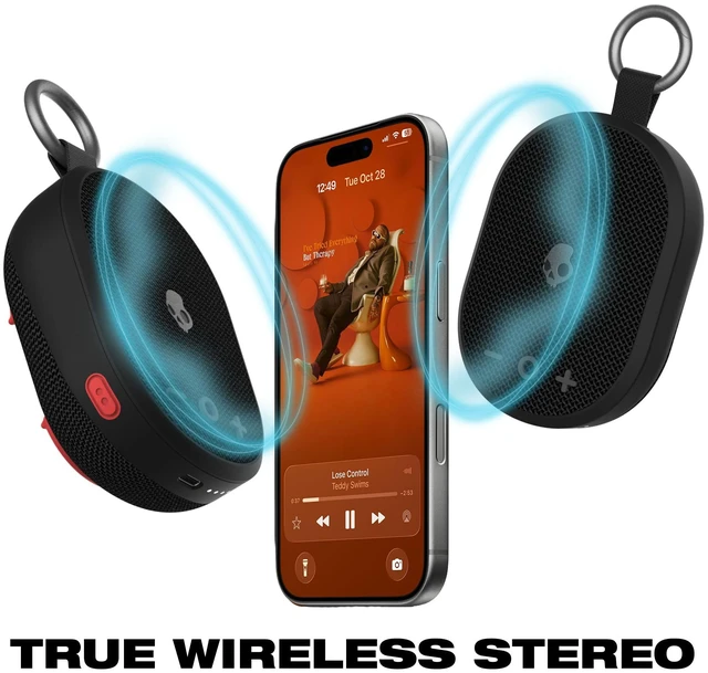 Alt view image 6 of 7 - Skullcandy Kilo 2 Wireless Bluetooth Speaker, IPX7, 24-Hour Battery Waterproof, True Wireless Stereo, Touch Controls, Punchy Bass, Carabiner and Strap Included, Rechargeable Battery