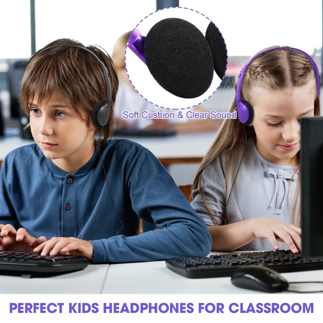 Alt view image 4 of 6 - 32 Pack Headphones Bulk for Classroom Student, Cute Color Wholeslae Wired Headphone Class Set Headphones over The Ear Adjustable with 3.7 mm Jack for School Library Online Lesson