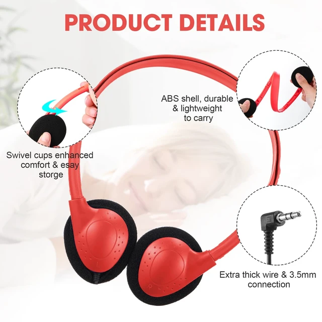 Alt view image 3 of 6 - 32 Pack Headphones Bulk for Classroom Student, Cute Color Wholeslae Wired Headphone Class Set Headphones over The Ear Adjustable with 3.7 mm Jack for School Library Online Lesson