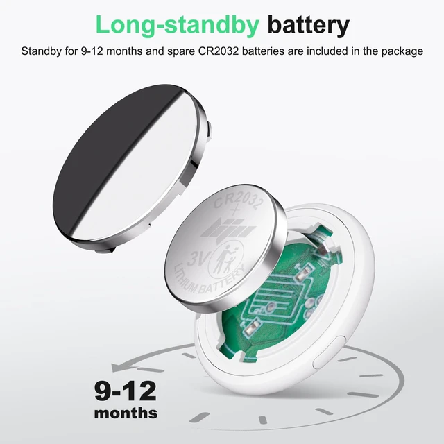 Alt view image 7 of 7 - Air Tracker Tag Works with Apple Find My (iOS Only) Includes Replaceable Battery, Bluetooth Smart Item Locator Key Finder for Keys, Luggage, Wallet, Pet, Dog, Cat (White, 2-Pack)
