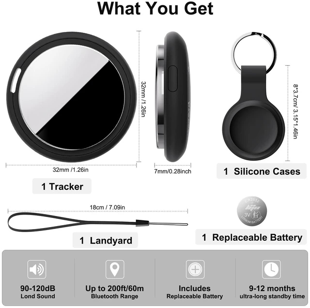 Alt view image 6 of 7 - Air Tracker Tag Works with Apple Find My (iOS Only) Includes Replaceable Battery, Bluetooth Smart Item Locator Key Finder for Keys, Luggage, Wallet, Pet, Car, Bike (Black, 2-Pack)