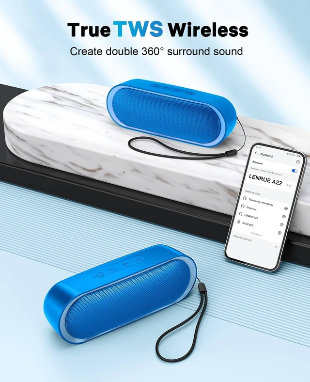 Alt view image 4 of 6 - Bluetooth Speakers, Waterproof Portable Speakers with TWS, 24 Playtime, Stereo Sound, Wireless for Home Shower Pool Beach Outdoor