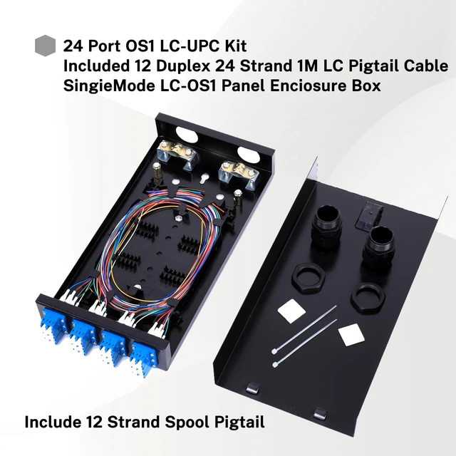 Alt view image 2 of 7 - Duplex Fiber Enclosure with 24 Port LC-OS1 Box, LC-OS1 Cables, Wall Mount, Includes 1m SM Pigtail, 12 Port LGX Panel