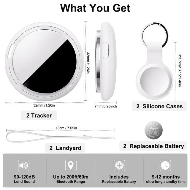 Alt view image 6 of 7 - Air Tracker Tag Works with Apple Find My (iOS Only) Includes Replaceable Battery, Bluetooth Smart Item Locator Key Finder for Keys, Luggage, Wallet, Pet, Dog, Cat (White, 2-Pack)
