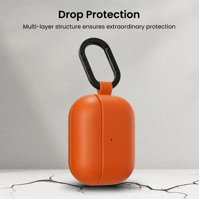 Alt view image 5 of 7 - for AirPods Pro 3 Case, Vegan Leather Cover, Classic Orange Vegan Leather Cover, Front LED Visible, Wireless Charging, Anti-Scratch, Soft Touch, Metal Carabiner
