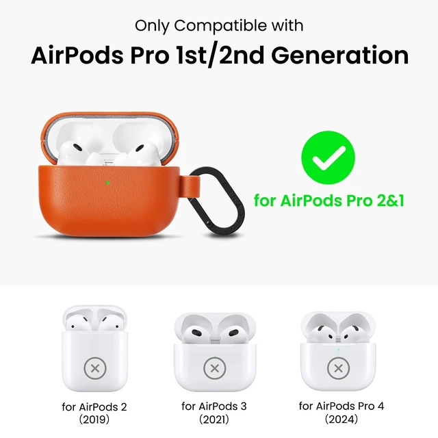 Alt view image 2 of 7 - for AirPods Pro 2 Case, Vegan Leather Cover, Classic Orange Vegan Leather Cover, Front LED Visible, Wireless Charging, Anti-Scratch, Soft Touch, Metal Carabiner