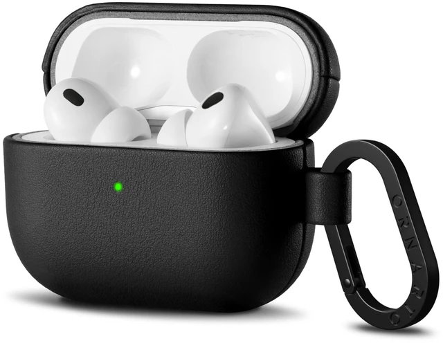 Main image of for AirPods Pro 3 Case, Vegan Leather Cover, Midnight Black Leather Vegan Leather Cover, Front LED Visible, Wireless Charging, Anti-Scratch, Soft Touch, Metal Carabiner