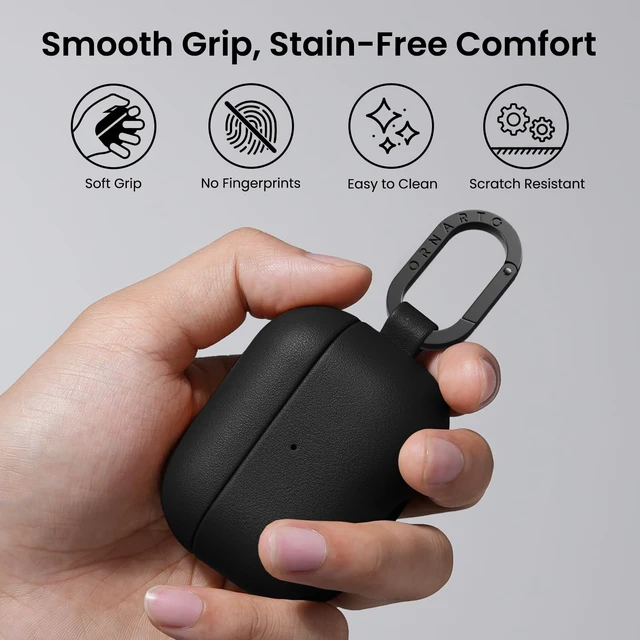 Alt view image 4 of 7 - for AirPods Pro 3 Case, Vegan Leather Cover, Midnight Black Leather Vegan Leather Cover, Front LED Visible, Wireless Charging, Anti-Scratch, Soft Touch, Metal Carabiner