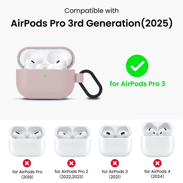Alt view image 2 of 7 - for AirPods Pro 3 Case, Vegan Leather Cover, Blush Pink Vegan Leather Cover, Front LED Visible, Wireless Charging, Anti-Scratch, Soft Touch, Metal Carabiner