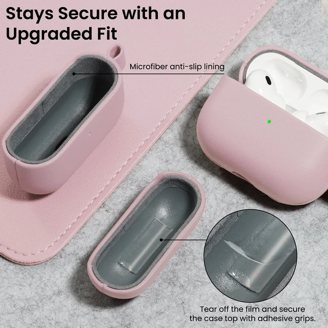 Alt view image 6 of 7 - for AirPods Pro 3 Case, Vegan Leather Cover, Blush Pink Vegan Leather Cover, Front LED Visible, Wireless Charging, Anti-Scratch, Soft Touch, Metal Carabiner