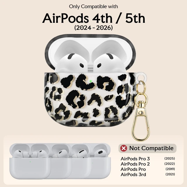 Alt view image 2 of 7 - for AirPods 5/4 Case (2026/2024) with Cleaner Kit,Leopard Print Clear Case with Gold Keychain for Women Girly,Chic Cute Leopard Pattern Aesthetic Two-Piece Design,Shockproof,TPU+PC Material