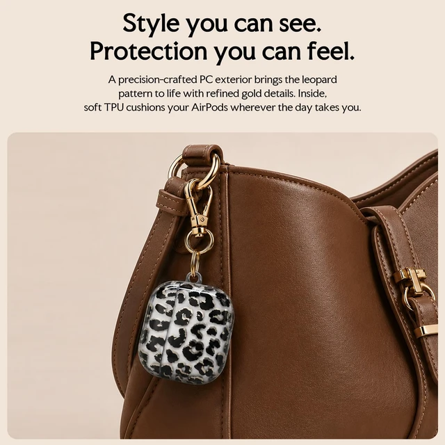 Alt view image 5 of 7 - for AirPods 5/4 Case (2026/2024) with Cleaner Kit,Leopard Print Clear Case with Gold Keychain for Women Girly,Chic Cute Leopard Pattern Aesthetic Two-Piece Design,Shockproof,TPU+PC Material