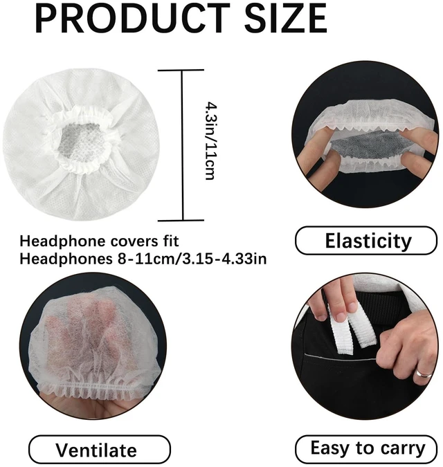 Alt view image 2 of 6 - 600 Pack Disposable Headphone Covers White Non-Woven Headset Ear Covers Sweat Proof Sanitary Earphone Cushion Protectors for Over-Ear Headphones (8-11cm) Gym Salon Call Center School Office