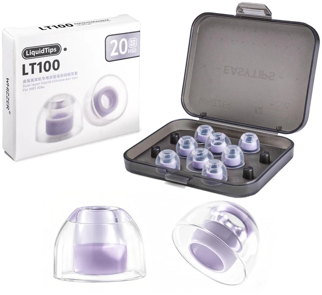 Main image of LT100 Liquid Silicone Ear Tips for Wired IEMs, 4 Pairs XS/S/M/L with Storage Case, Soft Replacement Tips for 5-6.5mm Nozzle HiFi Earphones, Tight Bass, All-Day Comfort - Violet