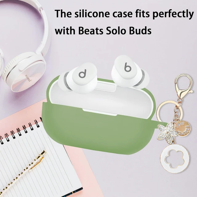 Alt view image 6 of 7 - Case Cover Compatible with Beats Solo Buds Earbuds (2024) Soft Silicone Protective Skin with Bling Keychain Accessories for Women Girl (Cactus Green)