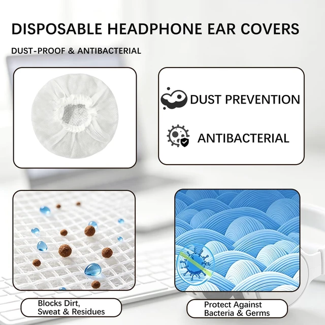 Alt view image 4 of 6 - 600 Pack Disposable Headphone Covers White Non-Woven Headset Ear Covers Sweat Proof Sanitary Earphone Cushion Protectors for Over-Ear Headphones (8-11cm) Gym Salon Call Center School Office