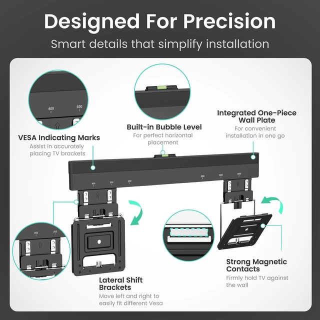 Alt view image 4 of 7 - Ultra Slim TV Wall Mount for 32-65" TVs, Frame Compatible Micro gap 0.37in low profile flush mount, fits most TVs and great alternative for Frame TVs, max VESA 400x600, Max 165 lbs