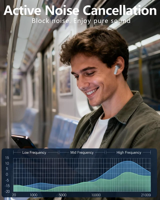 Alt view image 2 of 7 - Wireless Earbuds with Active Noise Cancelling,140-Hour Long Battery Life Bluetooth 5.4 Ear Buds,Multi-Device Pairing,Enhanced Clear Call,Deep Bass Stereo Headphone,in-Ear Earphones