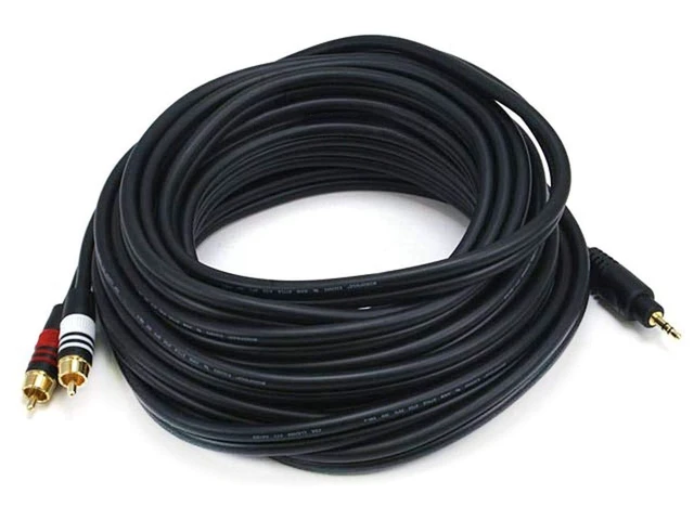 Alt view image 3 of 3 - Audio Cable - 35 Feet - Black Premium Stereo Male to 2 RCA Male 22AWG, Gold Plated