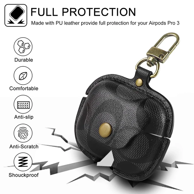 Alt view image 4 of 6 - for AirPods Pro 3 Case, Leather Cute Full Body Shockproof Protective Cover for AirPods Pro 3nd Generation Case for Women Men, Drop Protection (B)