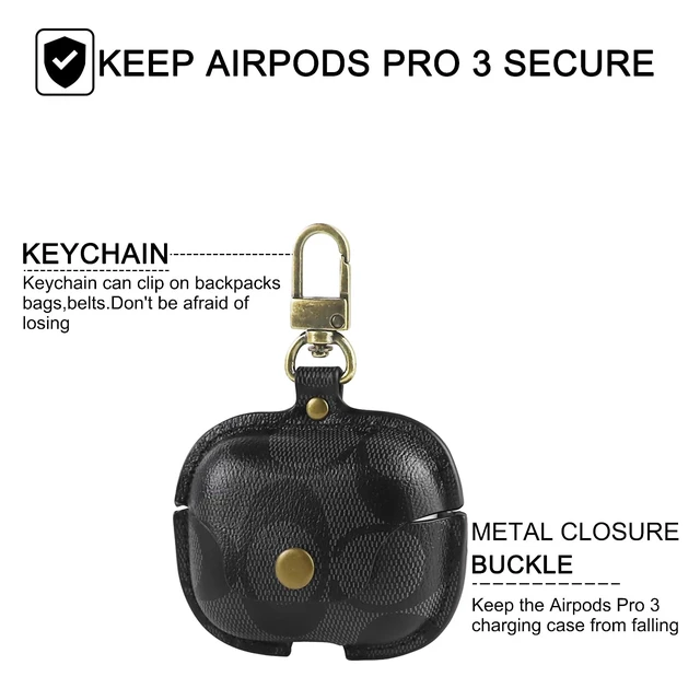 Alt view image 5 of 6 - for AirPods Pro 3 Case, Leather Cute Full Body Shockproof Protective Cover for AirPods Pro 3nd Generation Case for Women Men, Drop Protection (B)