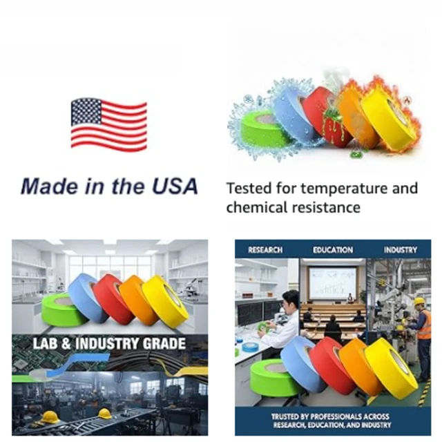 Alt view image 3 of 7 - Lab Labeling Tape, 1 in x 500 in, 15 Rolls, Assorted Colors Made in USA, 1 in diameter cores, Color Coding and Marking, 3 Rolls of Each Color, Red Orange Yellow Green Blue