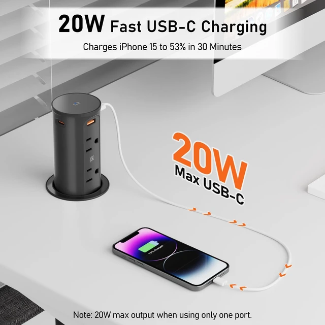 Alt view image 4 of 7 - Pop Up Outlet for Countertop with 15W Wireless Charging Pad,20W USB C,Recessed Power Strip 2.5-Inch Hole,Tamper Resistant Receptacle,4 USB,4 Outlets for Kitchen,Office Desk,ETL Listed (Black)