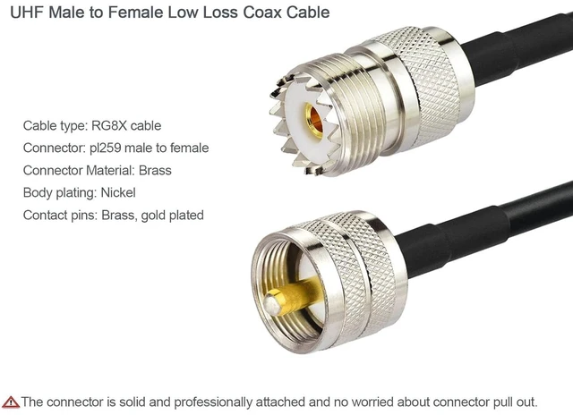 Alt view image 2 of 6 - PL-259 UHF CB Coax Cable 30FT, RG8x PL-259 UHF Male to Female Low Loss Antenna Extension Jumper for HAM Radio, Antenna Analyzer, Dummy Load, SWR Meter