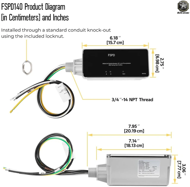 Alt view image 7 of 7 - FSPD140 Level 2 Whole House Surge Protection Device - 140,000A Rated for EV Charging, Storm Zones, and Grid Surges, Upgraded Replacement for Siemens FS140, Includes Wiring & Locknut