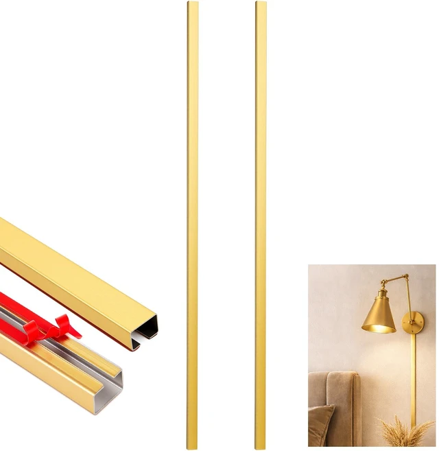 Main image of 2 Pack 30" Long Metal Cord Cover Self-Adhesive Brushed Lamp Cable Raceway Wire Hider for Wall Cable Home Office Kitchen(Gold)