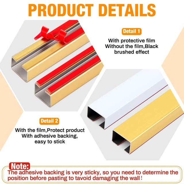 Alt view image 3 of 6 - 2 Pack 30" Long Metal Cord Cover Self-Adhesive Brushed Lamp Cable Raceway Wire Hider for Wall Cable Home Office Kitchen(Gold)