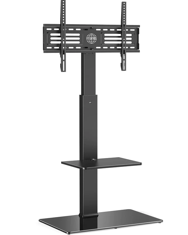 Alt view image 2 of 6 - Floor TV Stand for 37-75 Inch TV with Tempered Glass Base, Black Universal Swivel TV Mount with Height Adjustable, Corner Televisions Stand with Cable Management for Bedroom Living Room