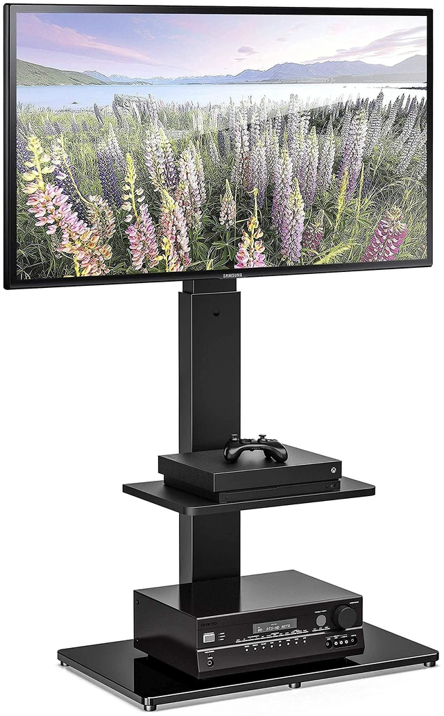 Main image of Floor TV Stand for 37-75 Inch TV with Tempered Glass Base, Black Universal Swivel TV Mount with Height Adjustable, Corner Televisions Stand with Cable Management for Bedroom Living Room