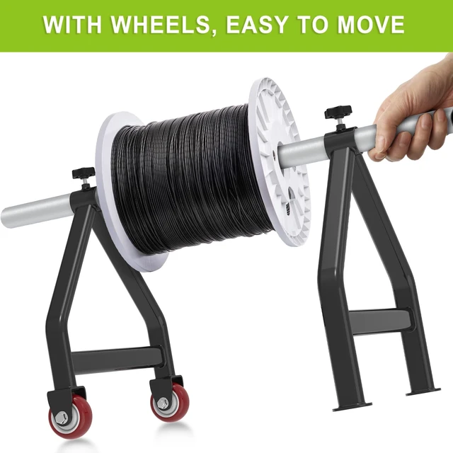 Alt view image 3 of 7 - Wire Spool Rack for up to 28" Spools, Black Fully Welded, Portable Cable Caddy with Wheels for Smooth Cable Dispensing on Job Sites, 220 lbs Capacity