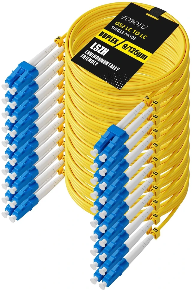 Main image of 10 Pack OS2 LC to LC Single Mode Fiber Patch Cable 2m/6.5ft, Duplex Individually Tested, LC to LC Fiber Optical Patch Cable, Singlemode 1G/10GB, UPC/UPC, 9/125µm, LSZH SMF Jumper Cord, Yellow
