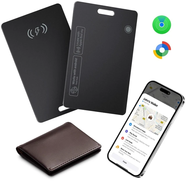 Main image of Wallet Tracker Card for Apple & Android - 2 Pack Find My Wallet Tracker Card for Luggage, ID Card, Passport - Rechargeable Works with Apple Find My & Google's Find Hub