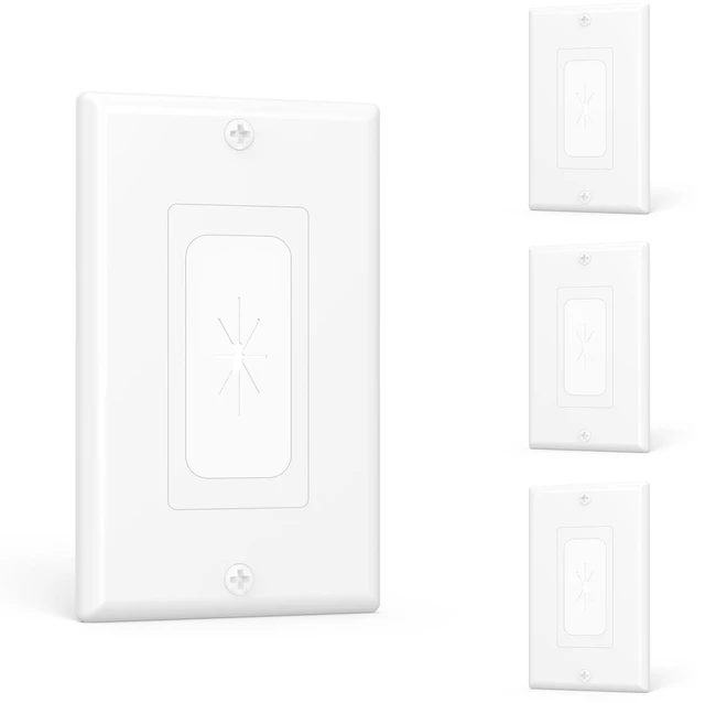 Main image of Wall Plate Cable Pass Through, White, 4-Pack Single Gang Wall PlateFlexible Rubber Grommets Wall Mount TV Cable Management for Low Voltage Cables