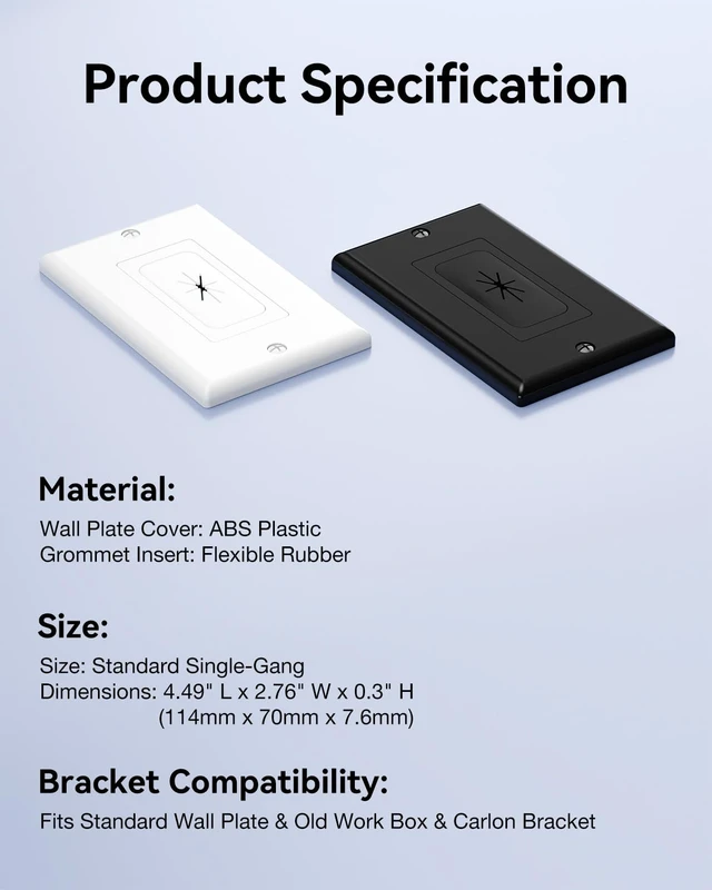 Alt view image 6 of 6 - Wall Plate Cable Pass Through, White, 4-Pack Single Gang Wall PlateFlexible Rubber Grommets Wall Mount TV Cable Management for Low Voltage Cables