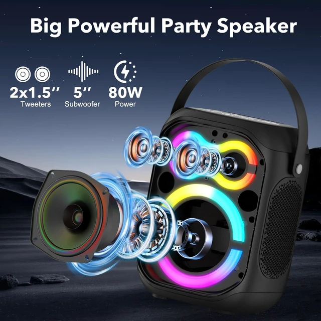 Alt view image 2 of 7 - Portable Bluetooth Speakers 80W Big Powerful Wireless Outdoor Loud Stereo Deep Bass Sound Boombox TWS Home Party Speaker with Subwoofer LED Lights