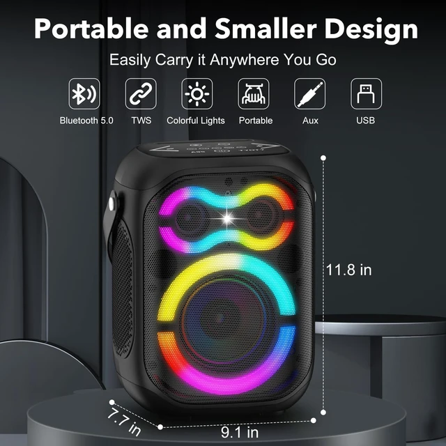 Alt view image 3 of 7 - Portable Bluetooth Speakers 80W Big Powerful Wireless Outdoor Loud Stereo Deep Bass Sound Boombox TWS Home Party Speaker with Subwoofer LED Lights