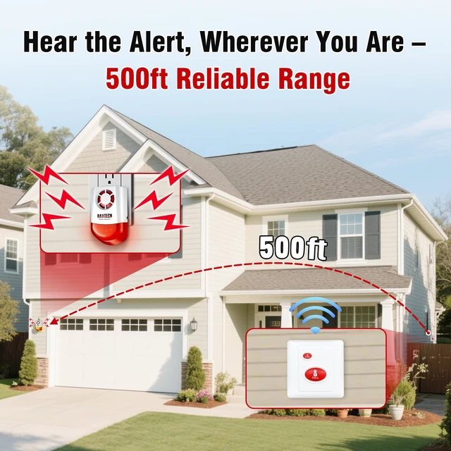 Alt view image 7 of 7 - Panic Button Alarm, Strobe Siren Alarm, Loud SOS Alert System 2 Red Flashing Siren 2 Remotes Panic Button 4 Emergency Button for Store/Home/Hotel/Jewelry/Shop Security Alarm
