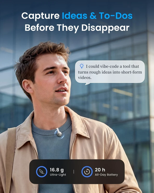 Alt view image 5 of 7 - AI MindClip Wearable Voice Recorder, AI Note Taking Device, 64GB AI Voice Recorder, Meetings, Daily Life & To-Dos, Calls, Interviews, Lectures, Ideas, 300 Free Min./Month, Black