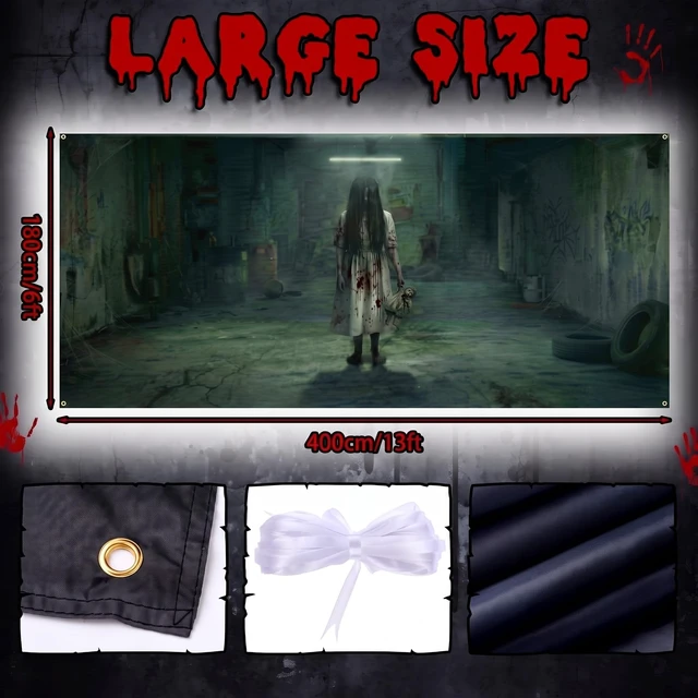 Alt view image 3 of 7 - Halloween Scary Garage Door Cover Banner, 7x16ft, Ghost2 Halloween Garage Door Decorations, Backdrop Wall Background, Party Decorations, for Home Outdoor Holiday Wall Decor