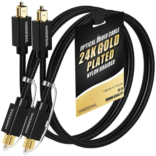 Main image of Digital Optical Audio Cable 2 FT/0.6M 2 Pack, Nylon Braided Optical Cable for Soundbar, Gold-Plated Connector, PCM & Dolby Digital Plus support, S/PDIF compatible with TV, Xbox, PS4