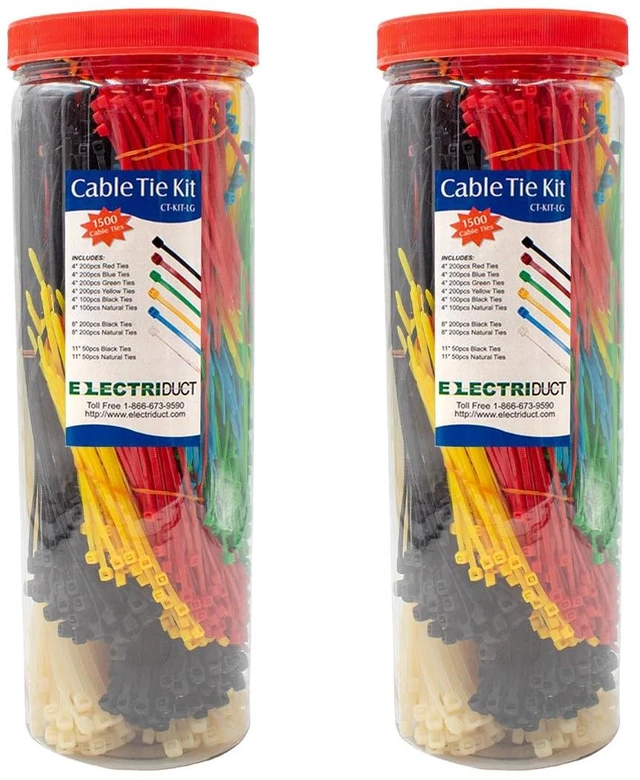 Main image of Economical Large Cable Tie Kit - 3000 Nylon Zip Ties Assorted Colors and Sizes (2x 1500 Pcs)