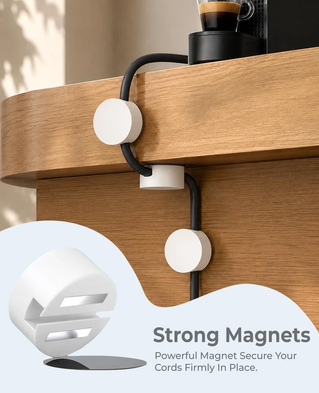 Alt view image 3 of 7 - Magnetic Cable Clips White, Cord Organizer Magnet Silicone Cord Management Charging Cable Holder for Metal Desk, File Cabinet, Home and Office, with Extra Adhesive Plates (5 Piece, Large Size)