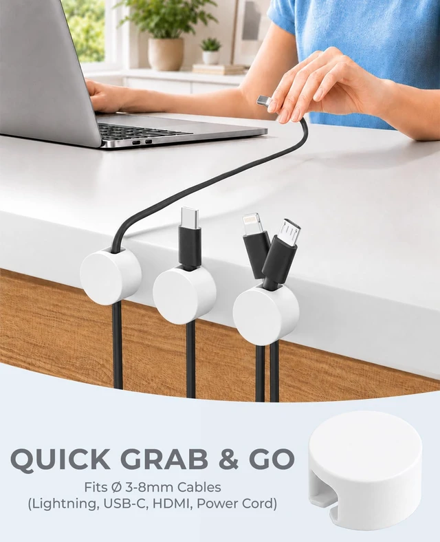 Alt view image 5 of 7 - Magnetic Cable Clips White, Cord Organizer Magnet Silicone Cord Management Charging Cable Holder for Metal Desk, File Cabinet, Home and Office, with Extra Adhesive Plates (5 Piece, Large Size)
