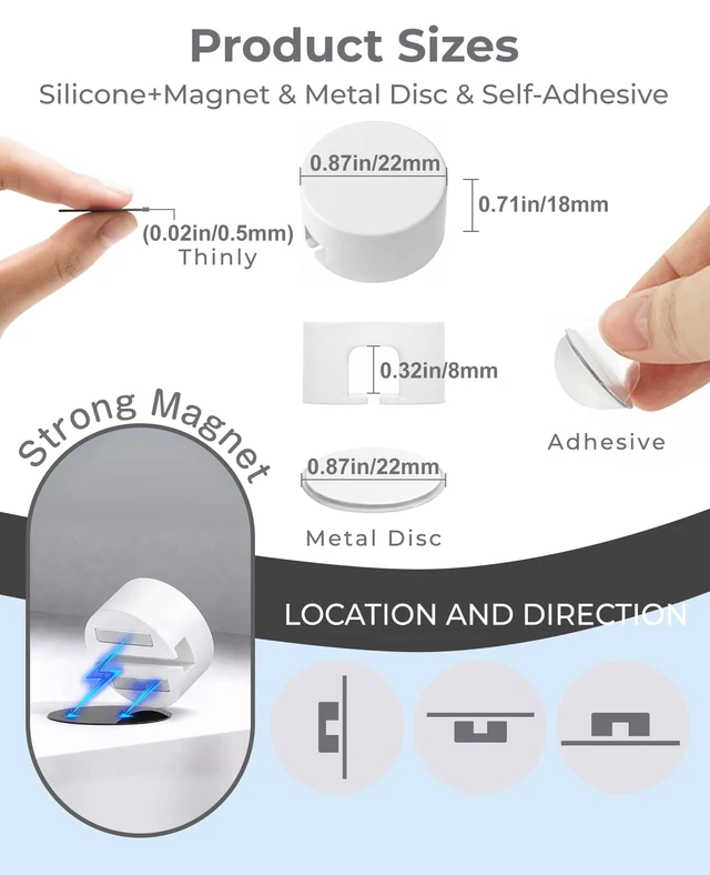 Alt view image 6 of 7 - Magnetic Cable Clips White, Cord Organizer Magnet Silicone Cord Management Charging Cable Holder for Metal Desk, File Cabinet, Home and Office, with Extra Adhesive Plates (5 Piece, Large Size)