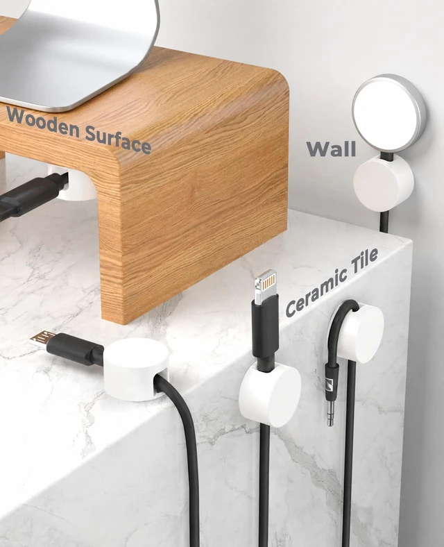 Alt view image 7 of 7 - Magnetic Cable Clips White, Cord Organizer Magnet Silicone Cord Management Charging Cable Holder for Metal Desk, File Cabinet, Home and Office, with Extra Adhesive Plates (5 Piece, Large Size)