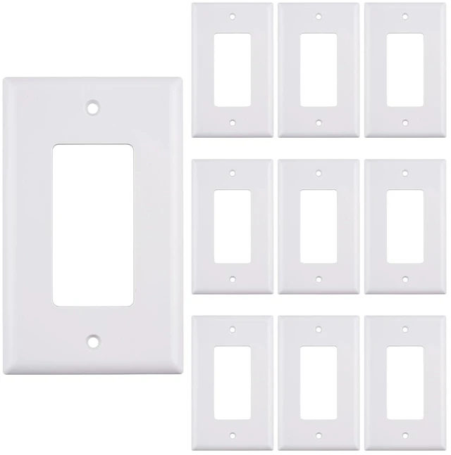 Main image of 10 Pack 1-Gang Wall Plate Cover, Single Gang Rectangular Frame for Switches, Outlets or Low Voltage Inserts, White